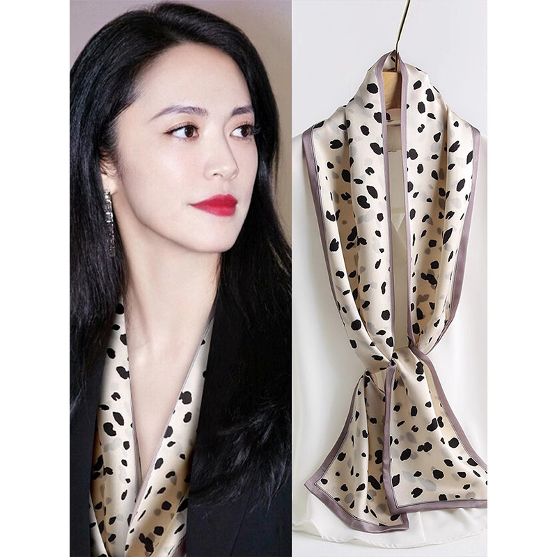 真丝丝巾女高级感配件双面飘带桑蚕丝小长条窄版围巾生日礼物礼盒