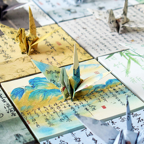 中国风古诗词千纸鹤折纸专用纸国潮仿古正方形方纸情人表白告白diy手工复古风高级感折叠纸情侣送女朋友礼物