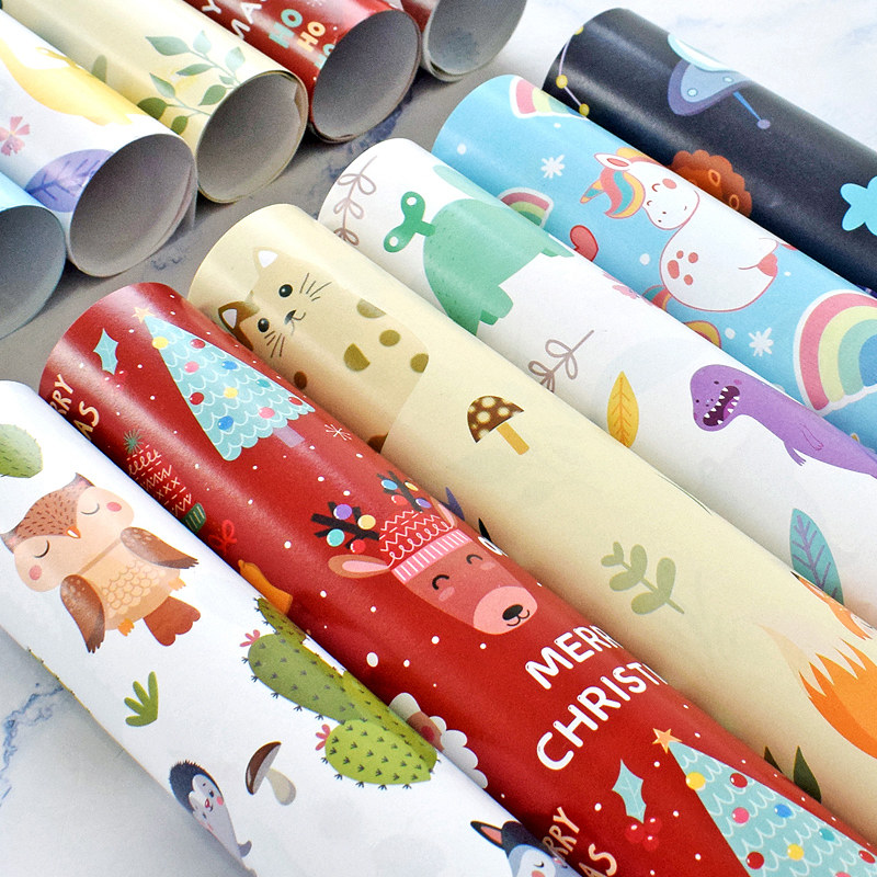 圣诞节小礼物包装纸材料精美礼盒鲜花装饰纸生日手工自制高级感彩色大张尺寸卡通可爱ins风儿童diy定制礼品纸