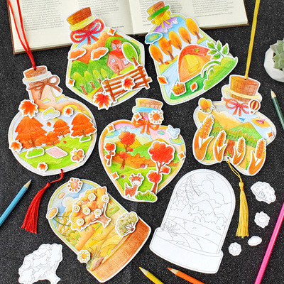 瓶子里的秋天3d立体填色卡片纸小学生用自制手抄报书签老师布置手工作业制作涂鸦手绘线稿纸diy模板ins材料包