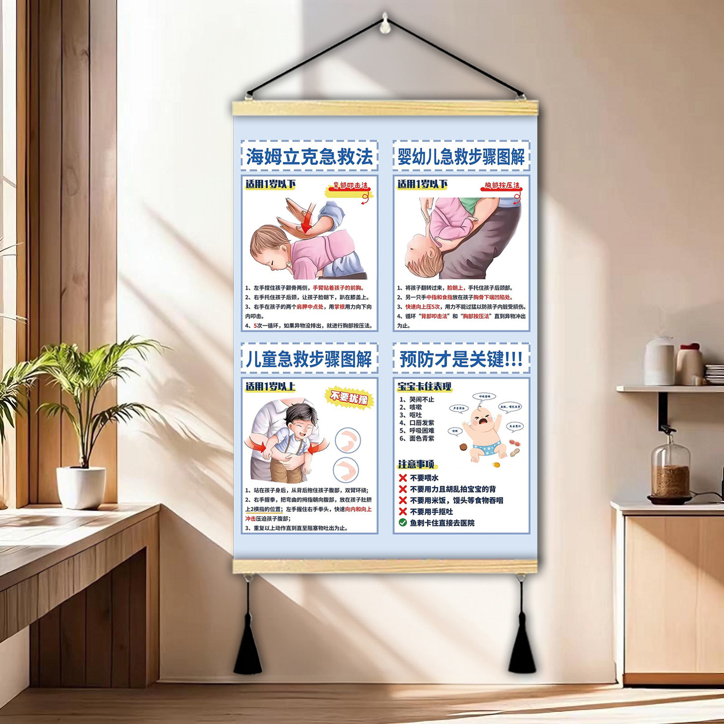 海姆立克急救法挂图婴儿新生儿预防呛奶儿童安全知识抢救家用挂画