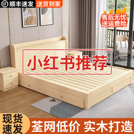 实木床1.8米家用主卧双人床现代简约1.5经济型1m单人简易出租房床