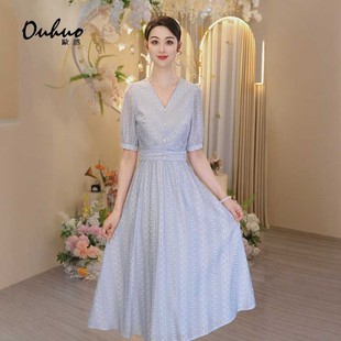 2025初夏穿搭蓝色重工连衣裙女短袖收腰独特绝美裙子OHDRI05051