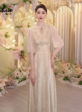 春装女2025年新款轻奢高级感礼服裙短袖连衣裙法式裙子OHDRH05205