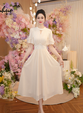 气质感连衣裙夏女2025新款大方得体的裙子法式收腰长裙OHDRI05134