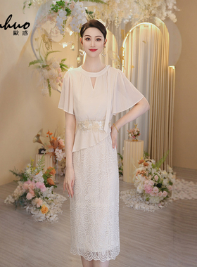 假两件白色蕾丝连衣裙2025新款夏季收腰高级感气质裙子OHDRI04128