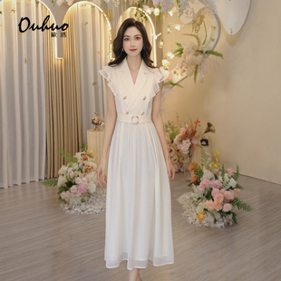 法式气质无袖白色裙子女夏2025新款国际一线大牌连衣裙OHDRI04157