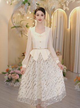 白色小香风假两件连衣裙女2025新款温柔大方奢高级裙子OHDRI08005