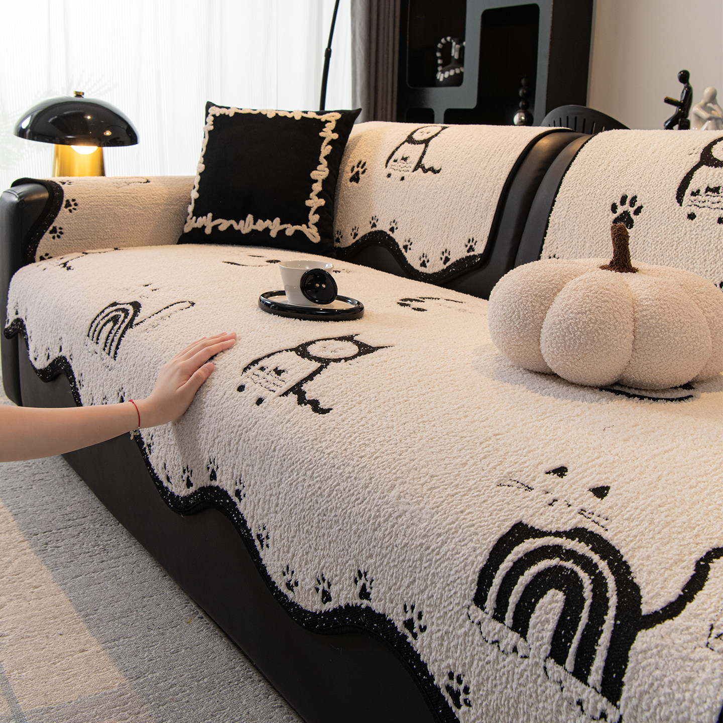 2025新款卡通不规则沙发垫冬固定防滑坐垫加厚毛绒直排皮沙发盖布,居家布艺,沙发垫,淘宝优惠券,粉丝福利购,淘宝优惠卷