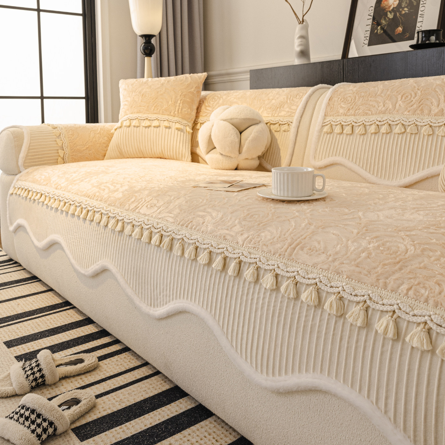 2025新款法式复古毛绒异形沙发垫冬季客厅一片式固定防滑坐垫盖布,居家布艺,沙发垫,淘宝优惠券,粉丝福利购,淘宝优惠卷