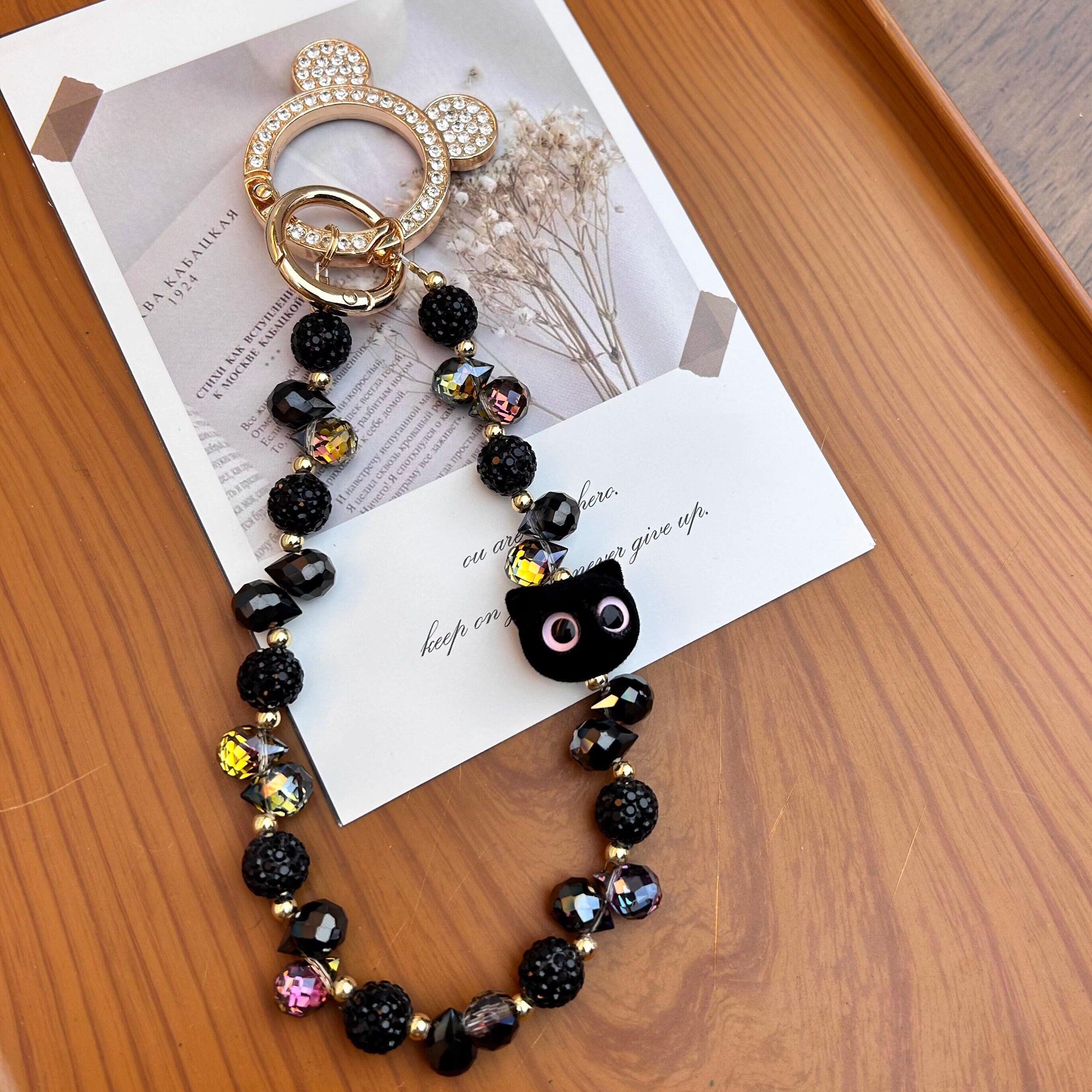 卡西士猫猫满钻水晶女轻奢手机链手机壳挂链blingbling时尚百搭