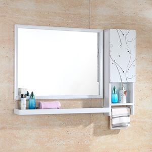 浴室镜子卫生间壁挂镜带置物架洗手间洗漱梳妆卫浴镜厕所镜子侧柜