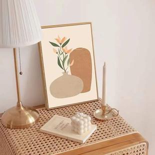 原木ins奶油风挂画油画风桌面装饰画日式粉色极简落地画卧室摆画