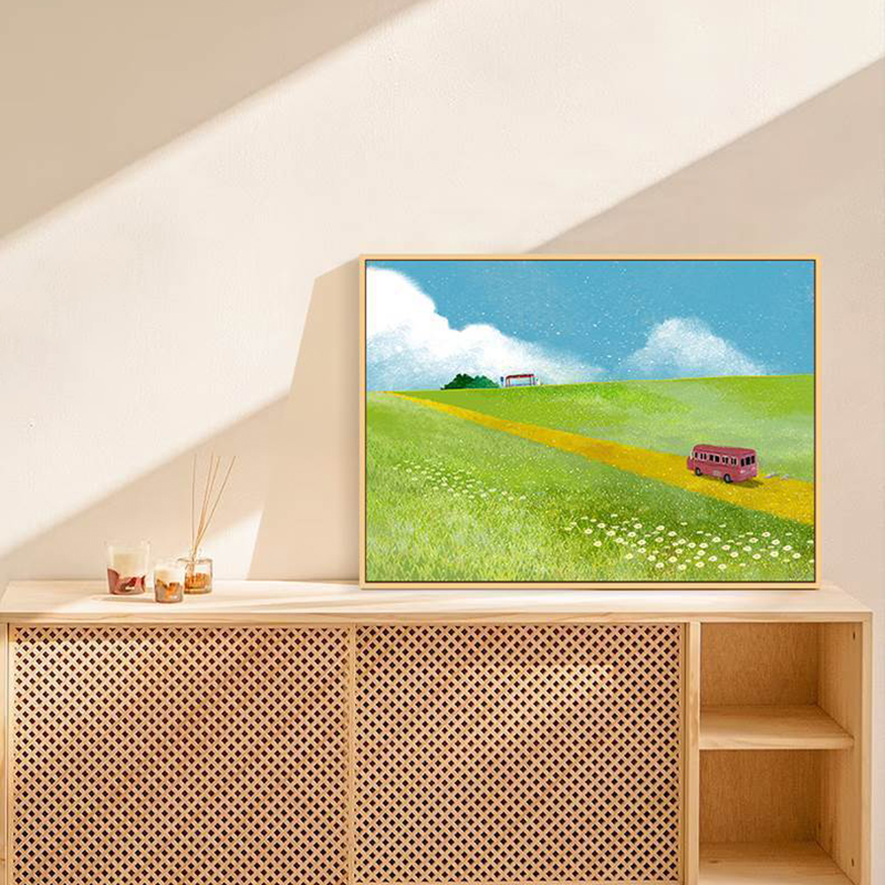 奶油风儿童房客厅挂画宫崎骏治愈画风景装饰画原木日式小清新摆画图片