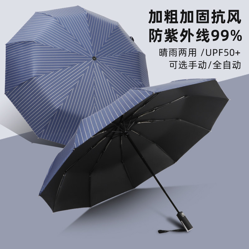 加固结实折叠男黑胶晴雨两用雨伞图片