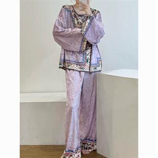 宫廷风古代睡衣中式国风睡衣女款秋冬季新款高级钻石秋冬家居服套