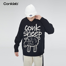 conklab小羊毛衣外套男秋冬新款宽松慵懒风情侣针织衫厚上衣潮牌