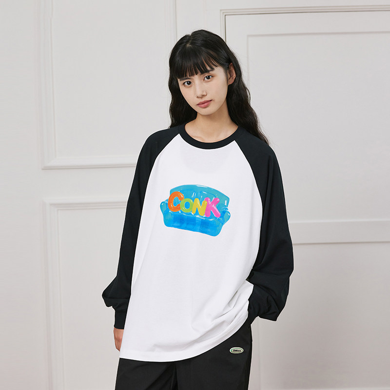 CONKLAB插肩撞色糖果长袖圆领T恤男纯棉oveisize情侣宽松打底衫潮
