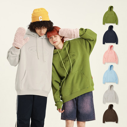 CONKLAB纯色刺绣基础连帽卫衣情侣宽松休闲帽衫秋冬重磅外套男潮