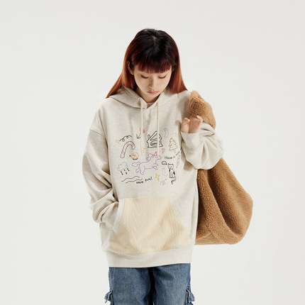 conklab 涂鸦连帽卫衣男秋冬潮牌宽松带帽外套女重磅加厚情侣帽衫