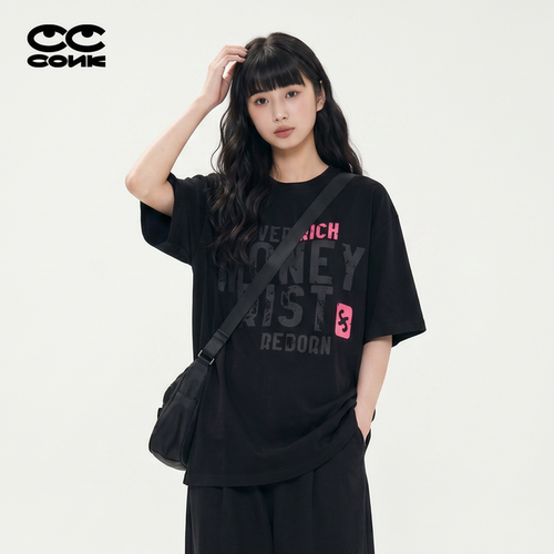 CONKLAB黑色宽松T恤女下衣失踪