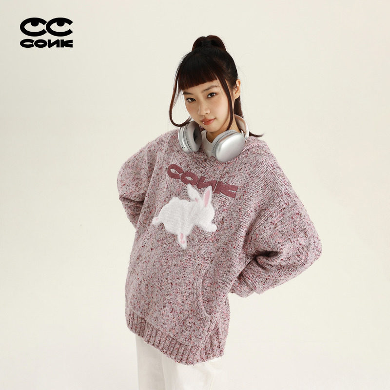 CONKLAB仿毛趴趴兔连帽针织衫外套女宽松休闲情侣毛衣慵懒高级感,男装,针织衫/毛衣,淘宝优惠券,粉丝福利购,淘宝优惠卷