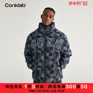 conklab 拼接贴布牛仔棉服男冬季加厚立领短款外套情侣宽松棉衣潮