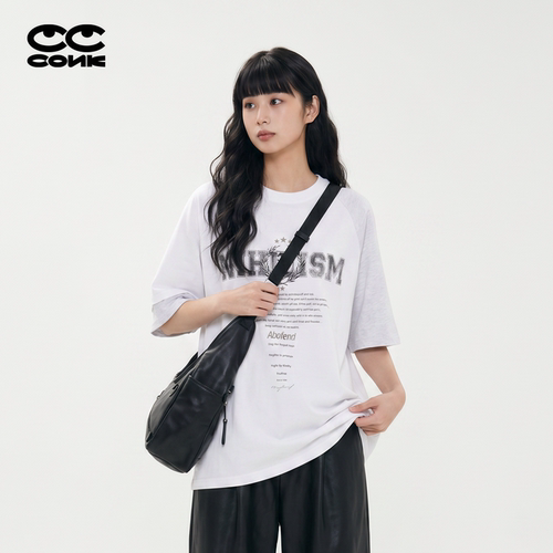 CONKLAB撞色插肩宽松短袖T恤女