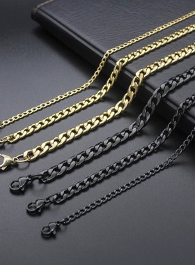 欧美古巴链不锈钢黑色nk链钛钢金色真空电镀男士项链厂家一件新款