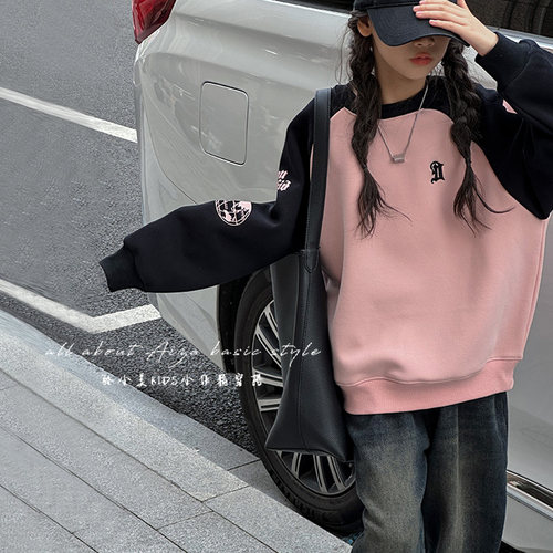 女童春秋装加绒加厚卫衣新款