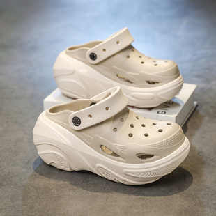 厚底沙滩凉拖鞋 半拖夏半包头拖鞋 女外穿高级感洞洞鞋 增高7CM拖鞋