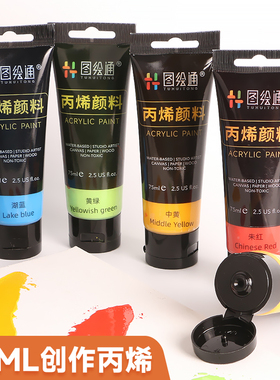 图绘通丙烯颜料套装小盒装颜料丙烯白色金色挤压式75ML儿童无毒防水防晒不掉色墙绘专用丙烯12色涂色染料