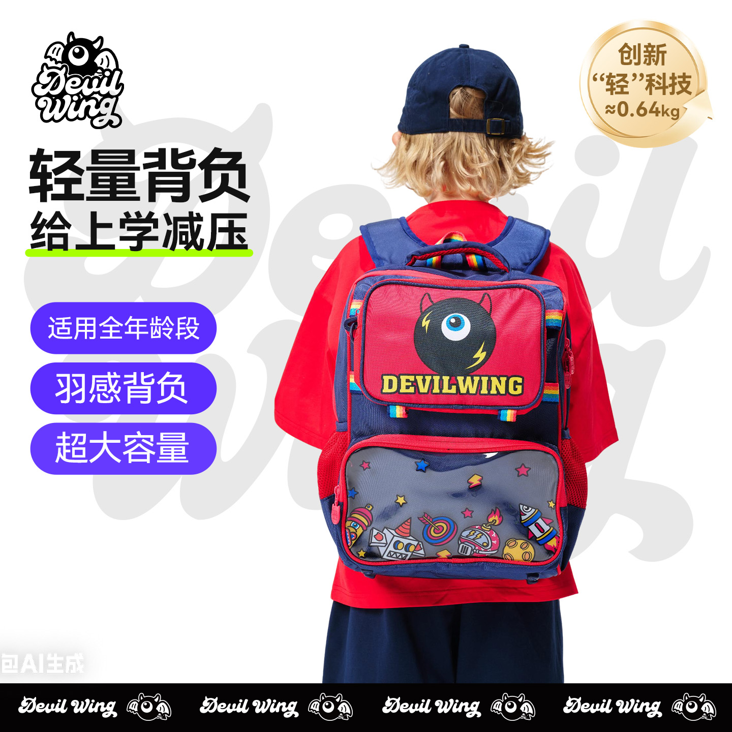 小韩国恶魔儿童书包减负护脊背包