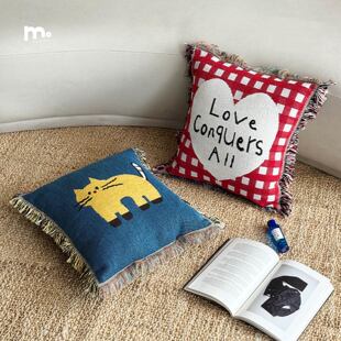 可爱爱心针织抱枕靠背 日式 莫语 创意卡通流苏客厅沙发靠枕含芯