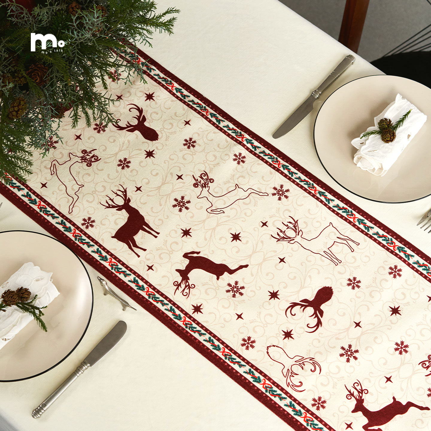 圣诞节装饰桌旗丝绒麋鹿印花