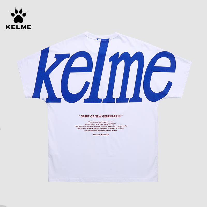 kelme卡尔美休闲t恤宽松大logo圆领短袖国潮印花纯色男女情侣上衣