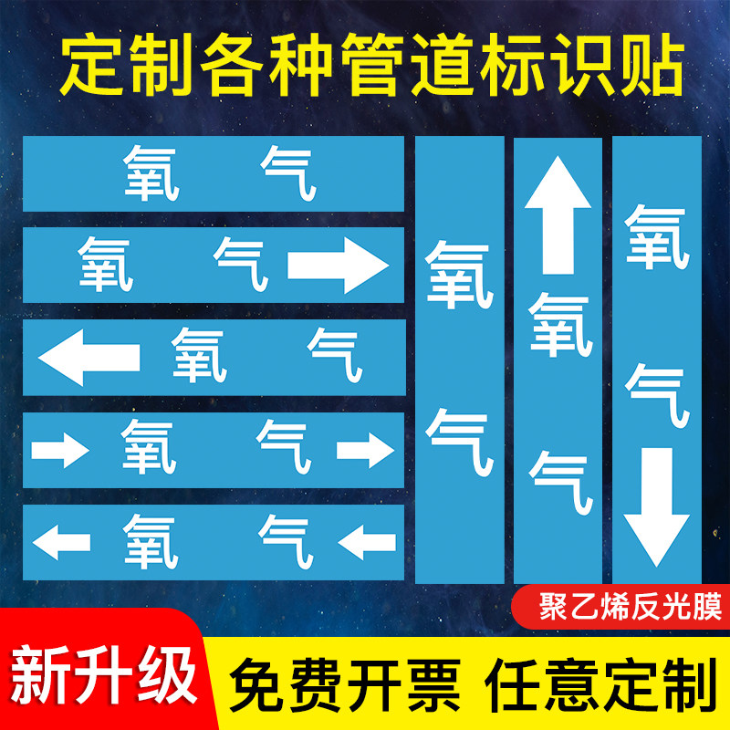 氧气管道标识反光膜消防管道标识贴管路介质流向箭头管道色环标签贴