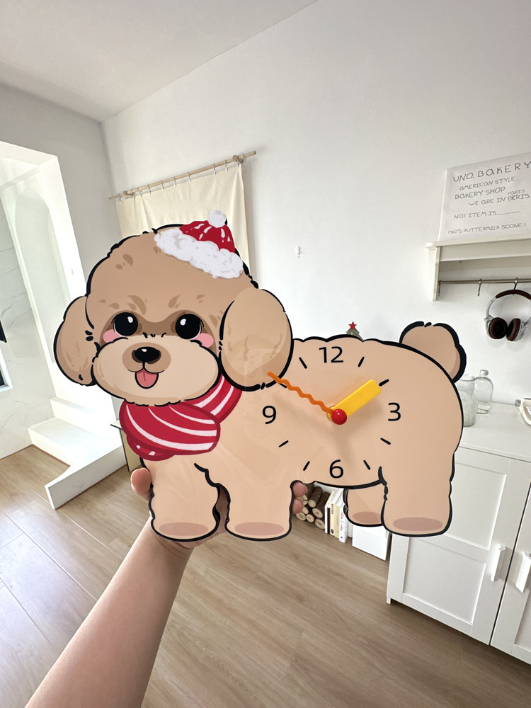 摇摆款卡通创意泰迪狗狗装饰挂墙钟表客厅儿童房静音时钟宠物挂钟