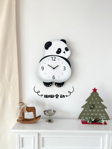 摇摆款熊猫饰品钟表挂钟客厅装饰时钟挂墙静音创意可爱挂表时钟