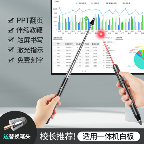ppt翻页笔伸缩教鞭适用希沃白板触屏笔usb充电红外线激光指示笔教