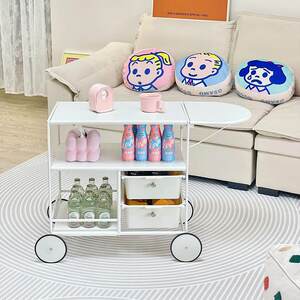 好莉仕小推车奶白多层收纳整理置物架卧室厨房客厅移动储物置物架