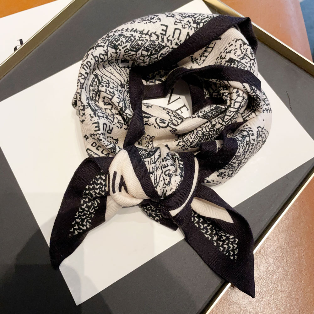 双层双面真丝羊毛长条斜角围巾