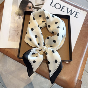 百搭波点真丝磁吸扣珍珠小丝巾领巾100%桑蚕丝懒人系脖护颈围巾女