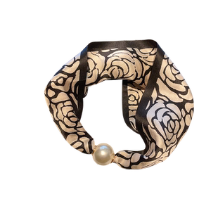 时尚锁骨链大珍珠磁吸扣项链真丝丝巾100%桑蚕丝小领巾女搭衬衫夏