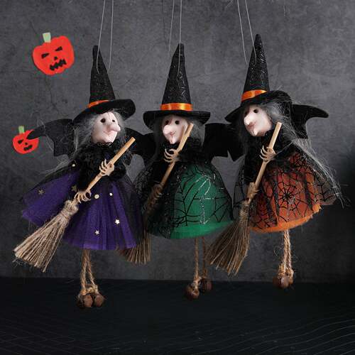 Halloween Witch‑broom SkirtHanging Ornament万圣节女巫纱裙吊