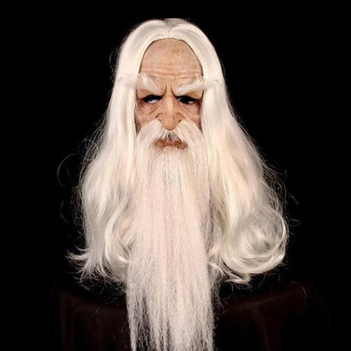 Halloween White Hair Wizard Santa Mask万圣节白发巫师老人面具