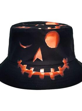 Halloween fisherman hat pumpkin hat万圣节渔夫帽南瓜鬼脸印花