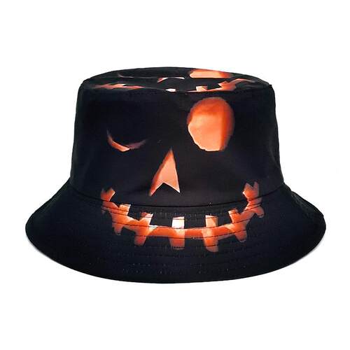 Halloween fisherman hat pumpkin hat万圣节渔夫帽南瓜鬼脸印花