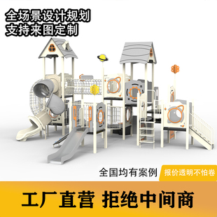 室外大型滑梯高端PE板幼儿园小区儿童组合游乐场定制不锈钢滑滑梯