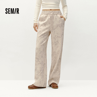 宽松潮酷2025新款 女仿呢脏脏裤 森马休闲裤 冬满印阔腿裤 商场同款